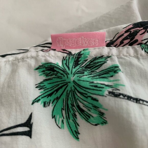 Tipsy Elves Button Up Shirt Men’s Size 2XL Flamingo Palm Trees White Tropical - Picture 7 of 9